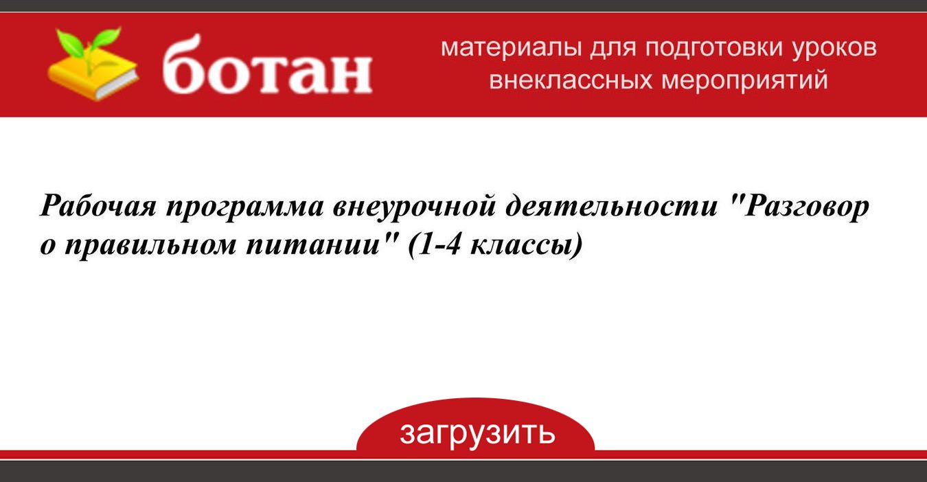 Правильное Питание 4 Класс Внеурочная Деятельность