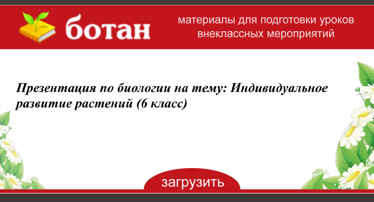 Презентация индивидуальное развитие растений 6 класс презентация