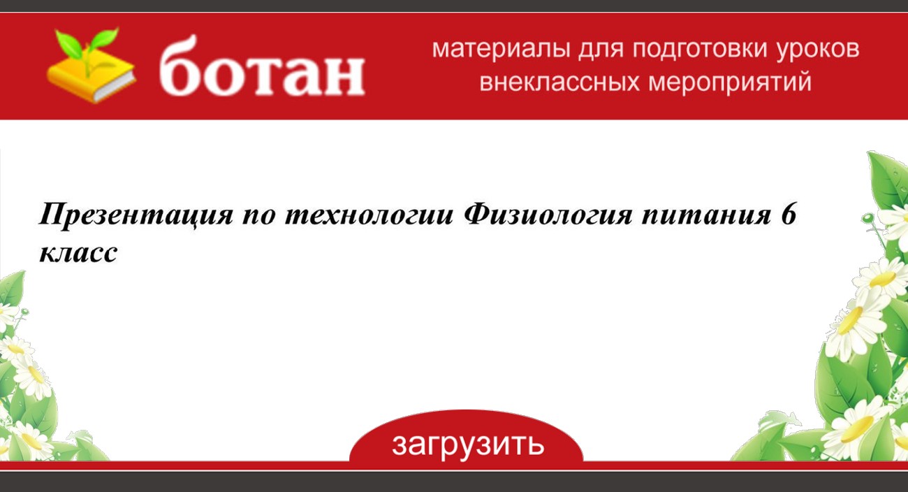 Презентация физиология питания 6 класс технология презентация