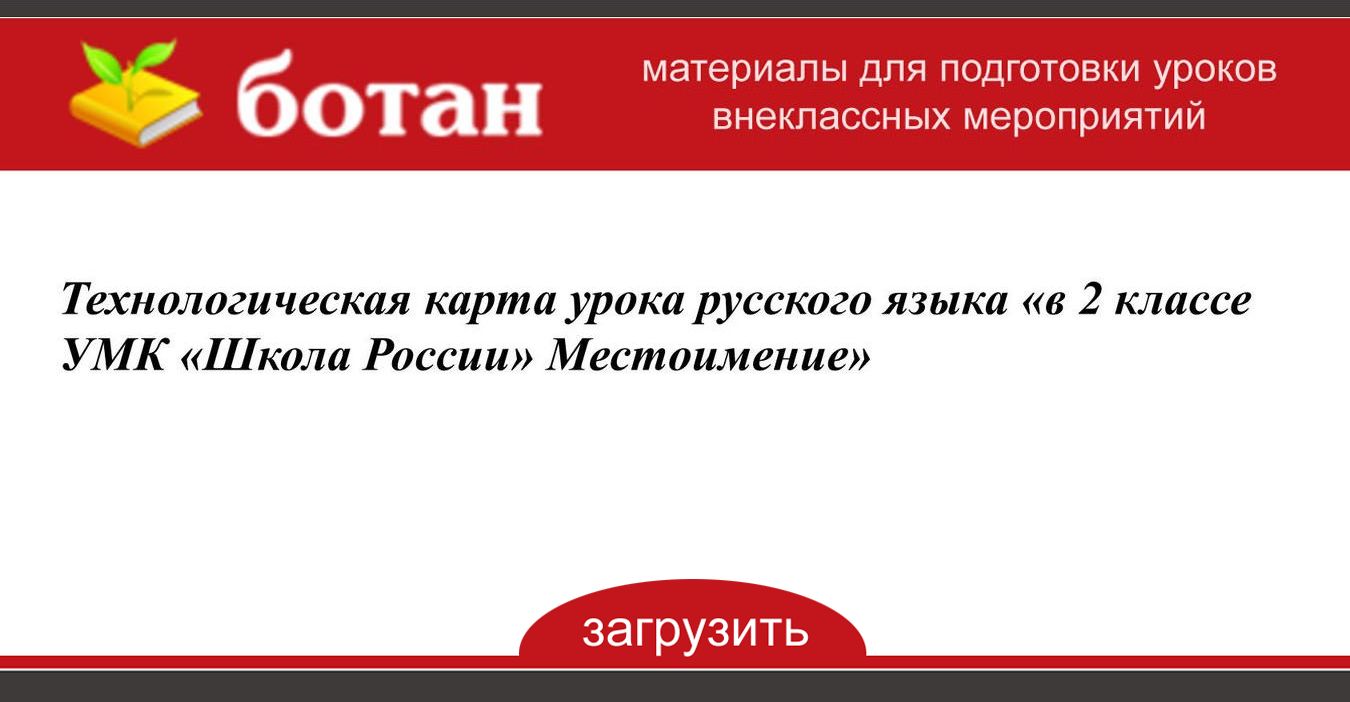 Технологическая карта по русскому языку 2 класс школа россии местоимение