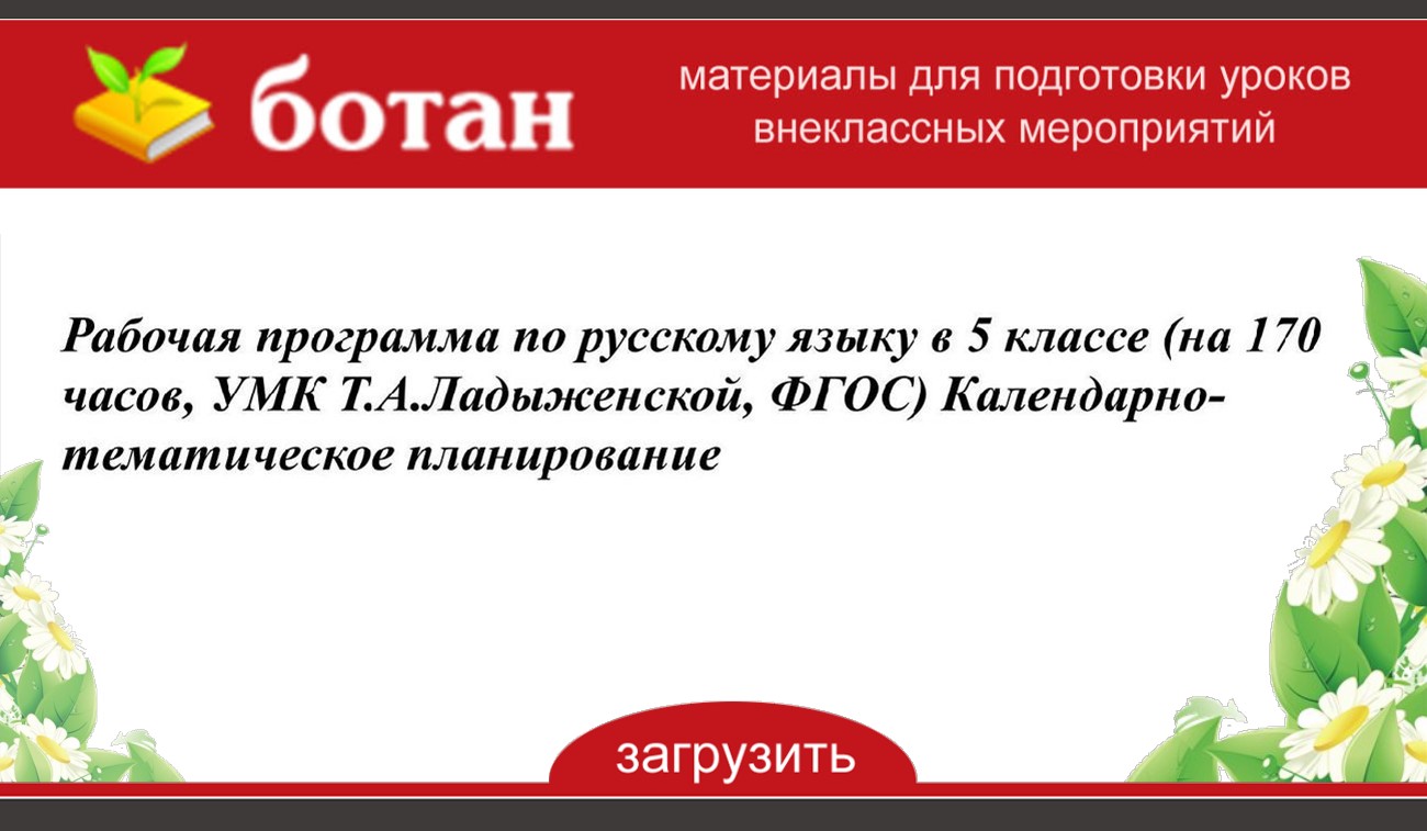 План по русскому языку 5 класс по фгос ладыженская