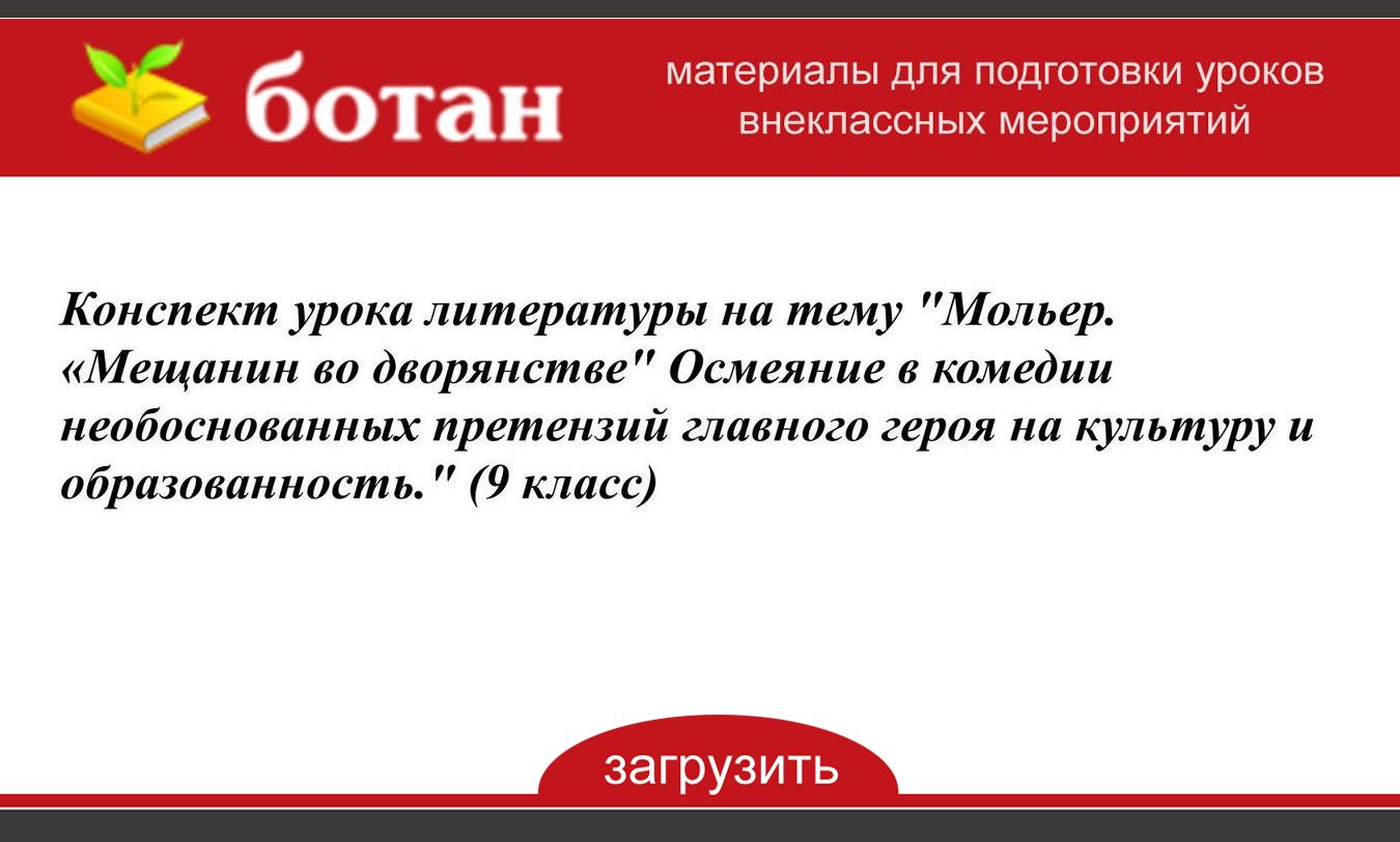 Презентация урок литературы 8 класс мещанин во дворянстве