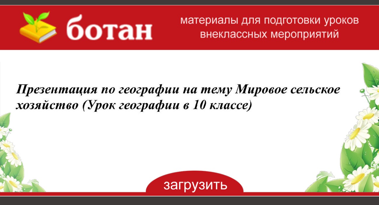 Мировое сельское хозяйство 10 класс