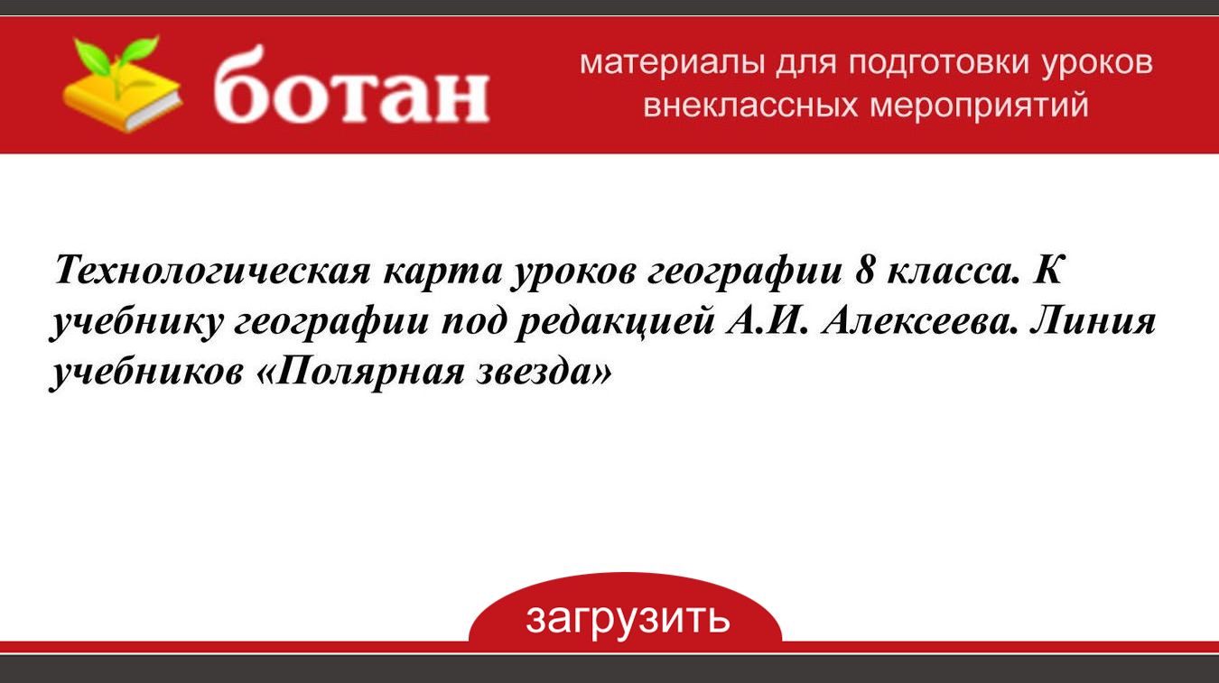 Технологическая карта урока 8 класс география