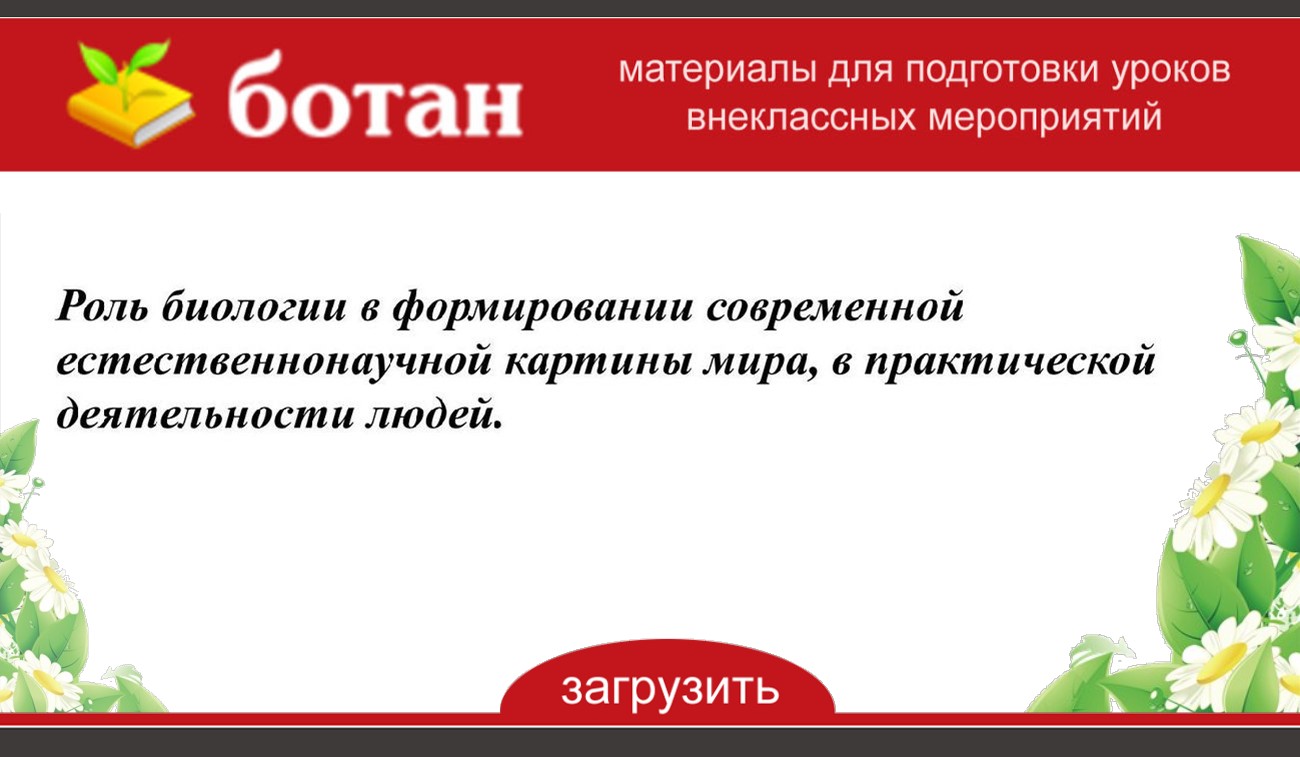 Роль биологии в формировании естественнонаучной картины мира и практической деятельности людей