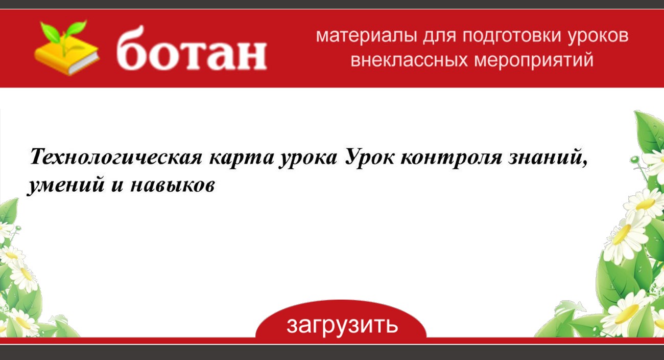 Технологическая карта урока контроля знаний
