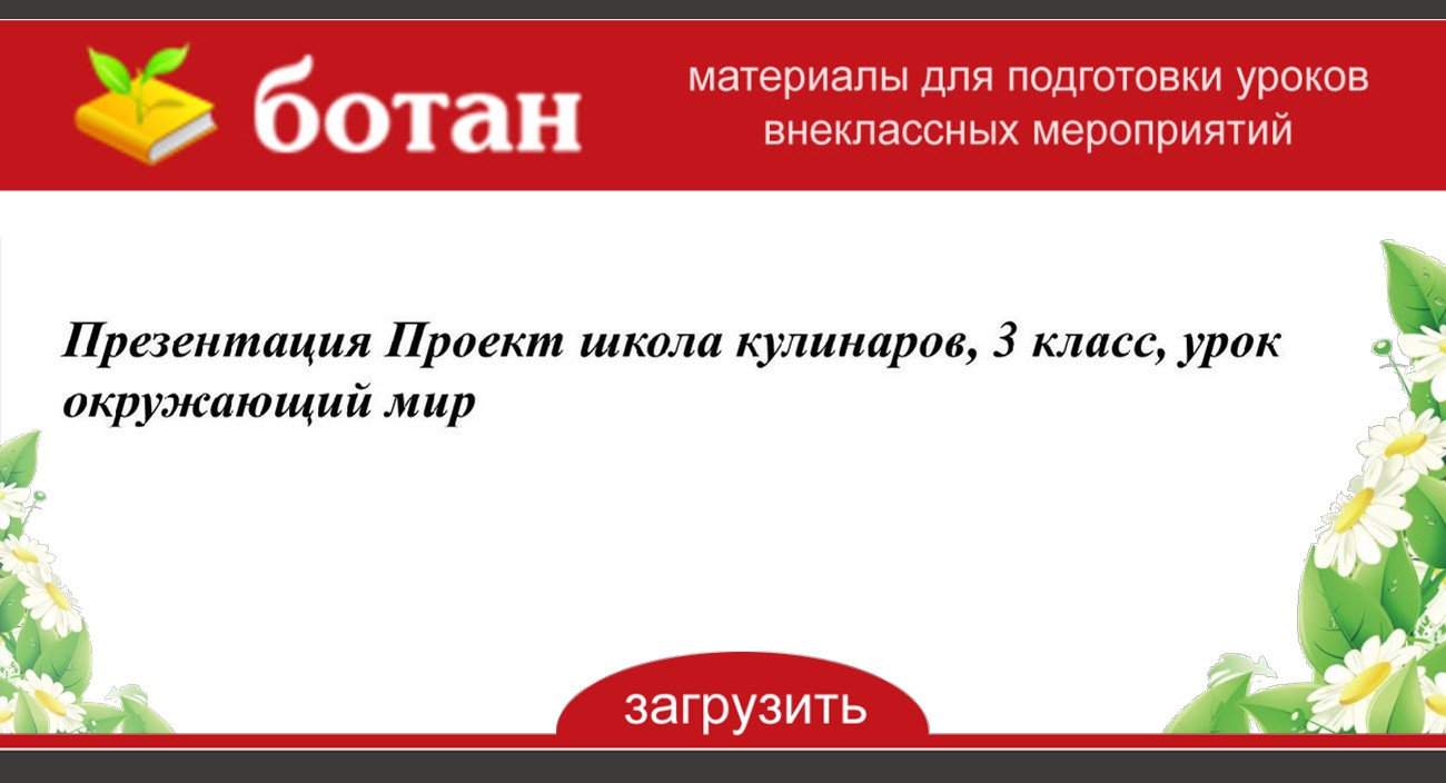 Школа кулинаров проект 3 класс окружающий мир презентация