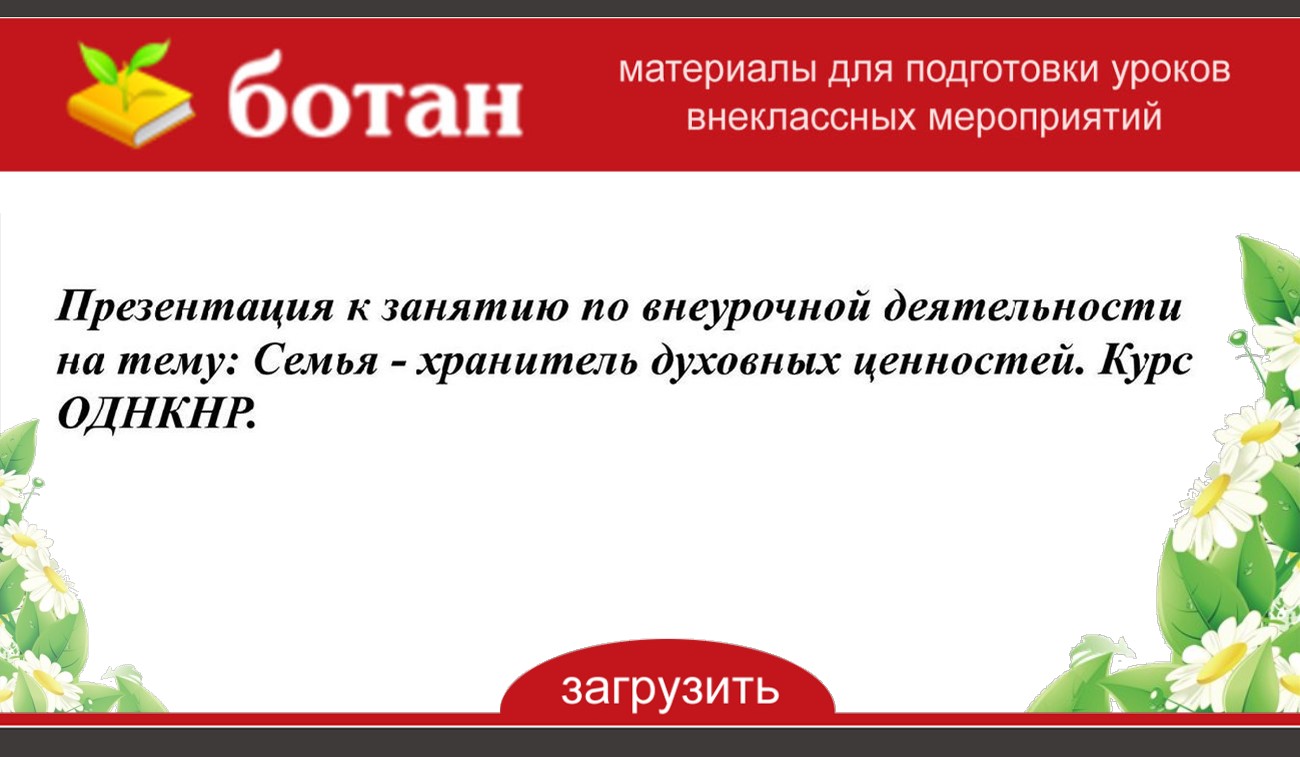 Семья хранитель духовных ценностей 5 класс однкнр технологическая карта