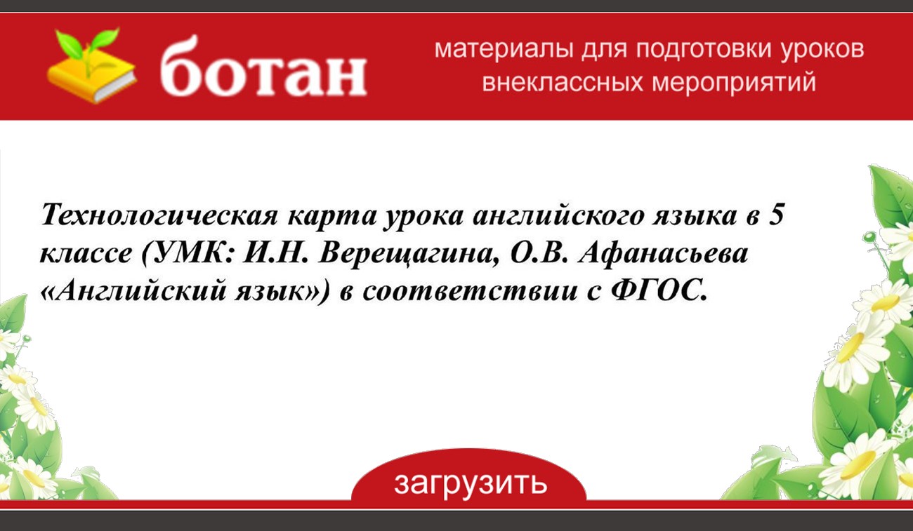 Технологическая карта урока английского языка во 2 классе по ФГОС