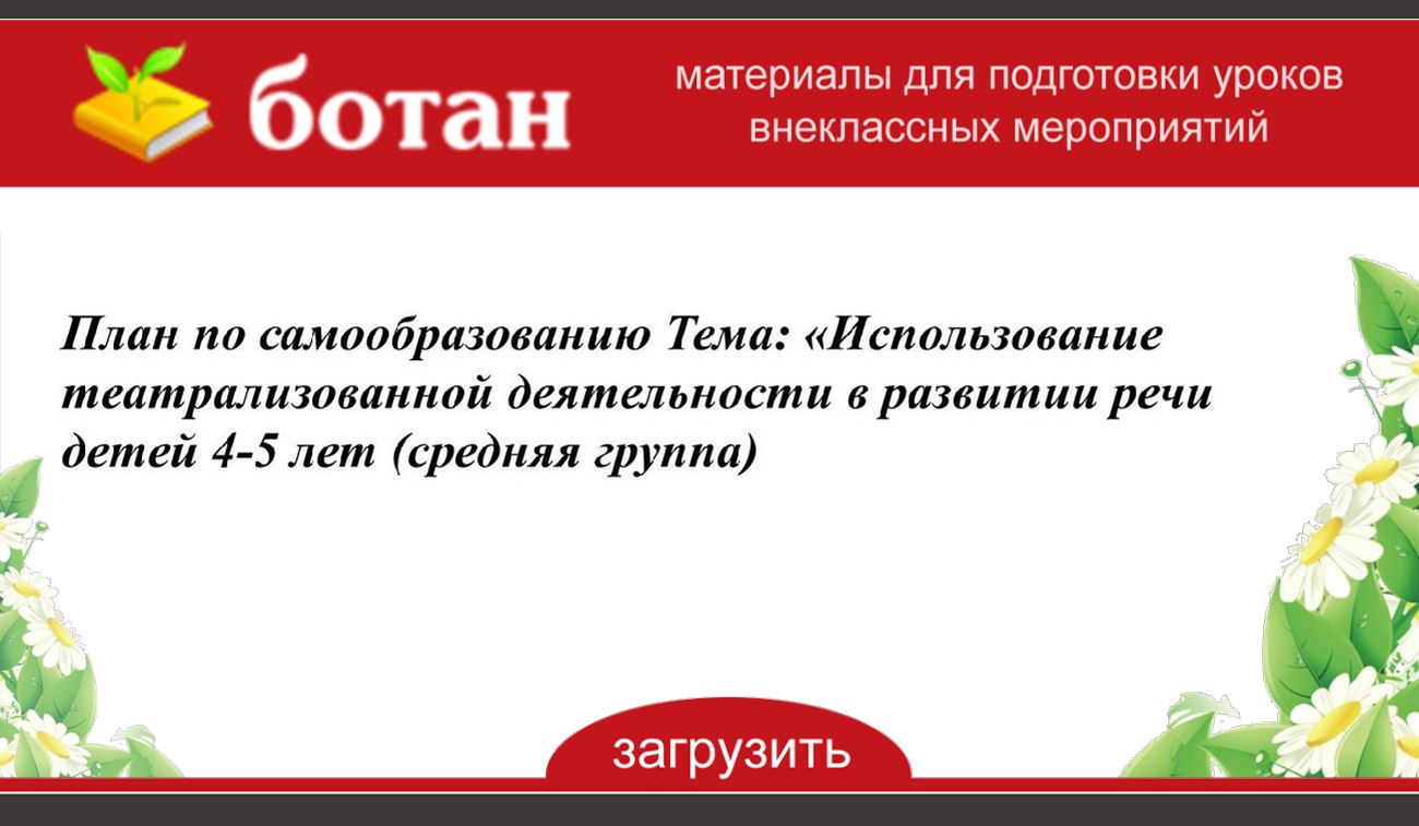 План по самообразованию театрализованная деятельность как средство развития речи дошкольников