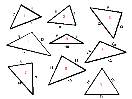 Карточки для урока Неравенство треугольника,математика ,6класс