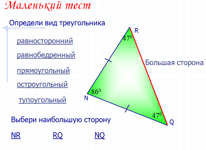 Конспект урока геометрии Соотношения между сторонами и углами треугольника (7 класс)