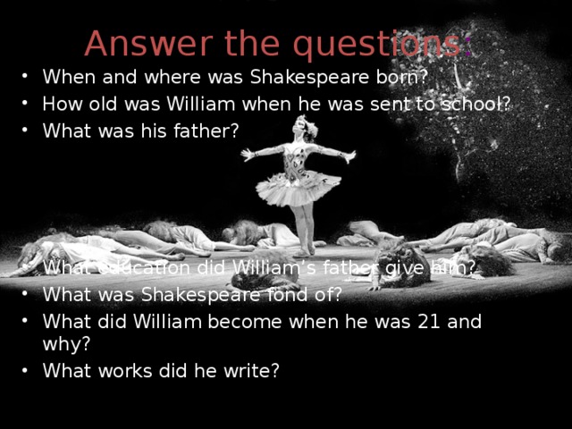 Внеклассное мероприятие на тему „William Shakespeare” 9класс