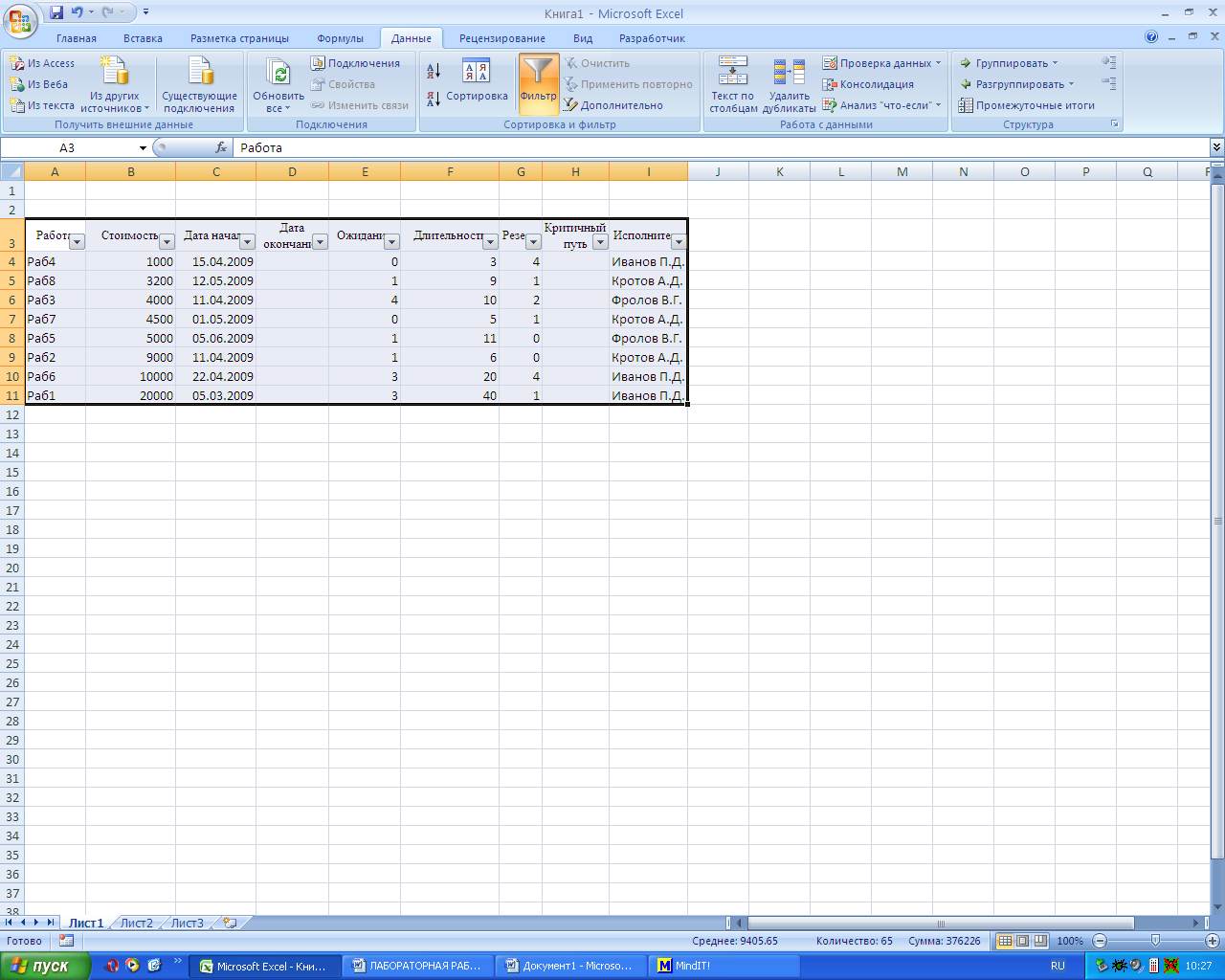 Практические работы в Microsoft Office Excel 2007