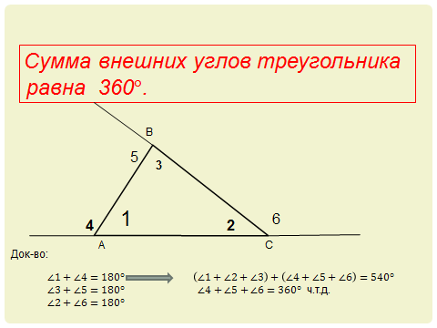 Сумма чего равна 360. Сумма внешних углов треугольника равна. Сумма всех внешних углов треугольника равна 360 доказательство. Доказать что сумма внешних углов треугольника равна 360. Сумма внешних углов треугольника равна 180.