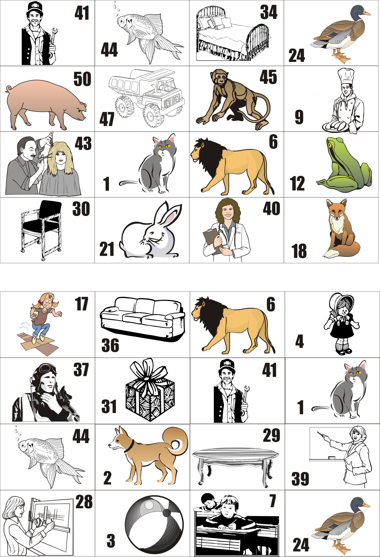 Тематические карточки для игры Бинго на уроках английского языка