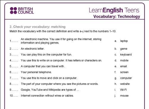 1 preparation matching. British Council задания. Vocabulary ответы. Английский язык British Council. Ответы по английскому языку British Council.