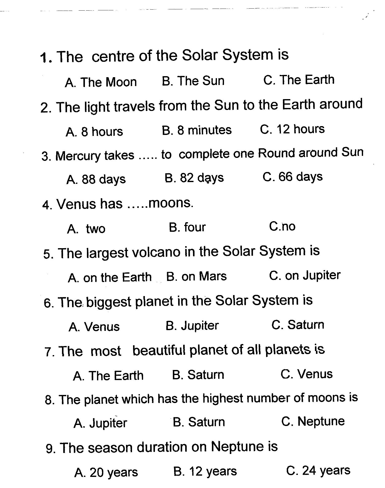 Конспект урока- соревнования на тему The Planets of the Solar System