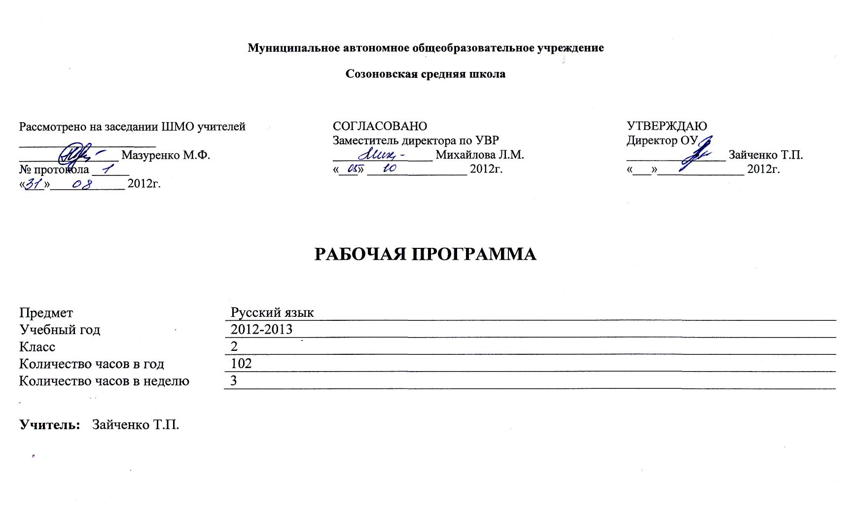 Рабочая программа по русскому языку 2 класс (обучение на дому)