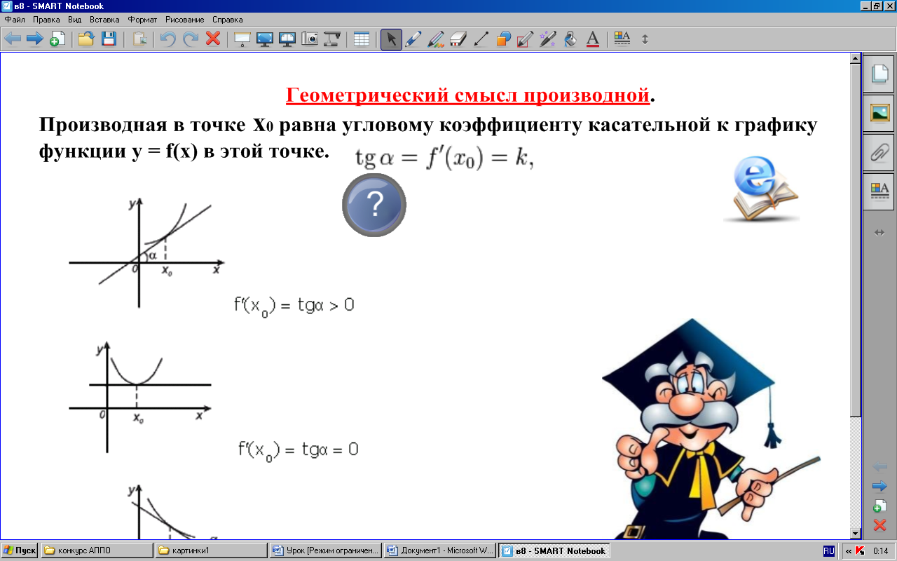 Геометрический смысл производной. Подготовка к ЕГЭ. Презентация для интреактивной доски.