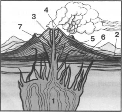 Тест вулканы и землетрясения 5 класс. Тест на тему вулканы. Этапы извержения вулкана. Части вулкана ОБЖ 7 класс. Рисунок строения вулкана по ОБЖ.