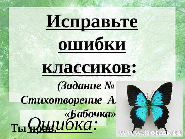 Ошибка: у бабочки не 2, а 4 крыла Исправьте ошибки классиков: (Задание № 3) C...