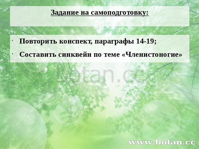 Задание на самоподготовку: Повторить конспект, параграфы 14-19; Составить син...