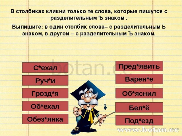 Подобрать и записать три четыре слова с разделительным твердым знаком имеющим такую схему