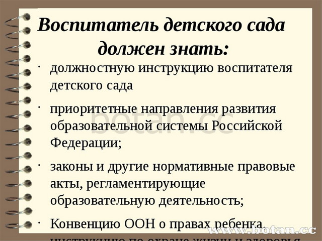 Воспитатель детского сада должен знать: должностную инструкцию воспитателя де...