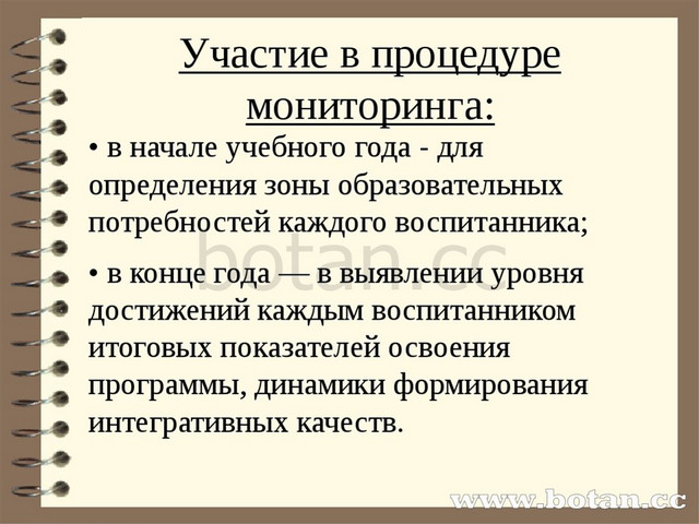 Участие в процедуре мониторинга: • в начале учебного года - для определения з...