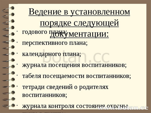Ведение в установленном порядке следующей документации: годового плана; персп...