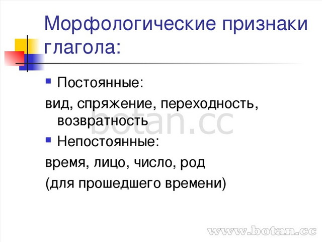 Схема морфологических признаков глагола