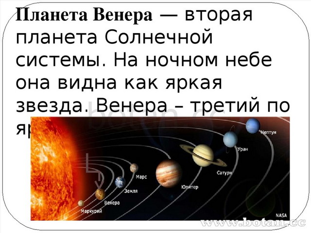 Венера вторая планета от солнца составьте план текста