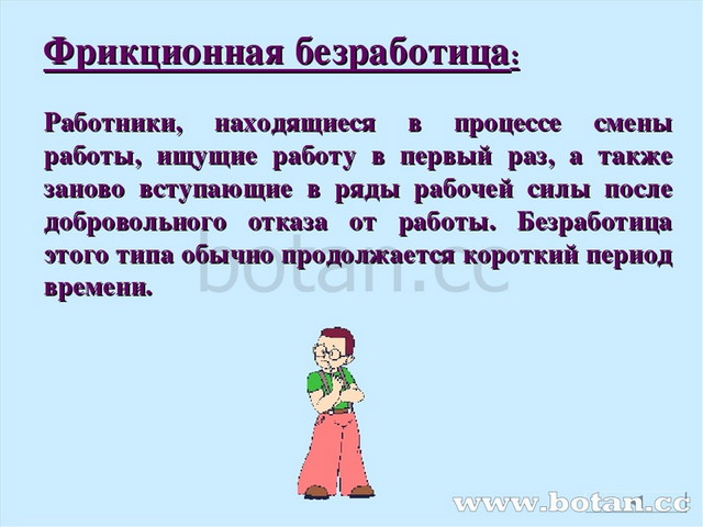 Фрикционная безработица: Работники, находящиеся в процессе смены работы, ищущ...