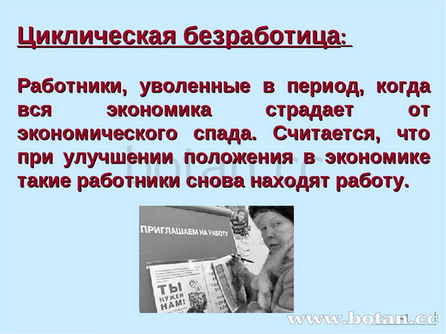 Циклическая безработица: Работники, уволенные в период, когда вся экономика с...