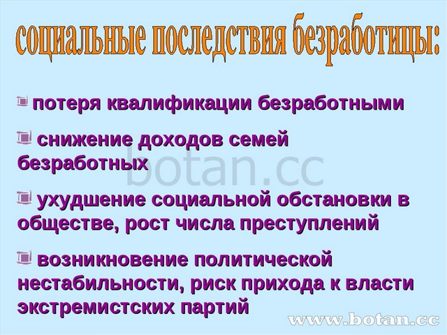 потеря квалификации безработными снижение доходов семей безработных ухудшени...