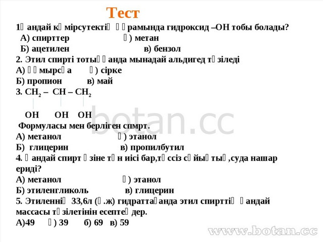 Спирттер 9 сынып презентация