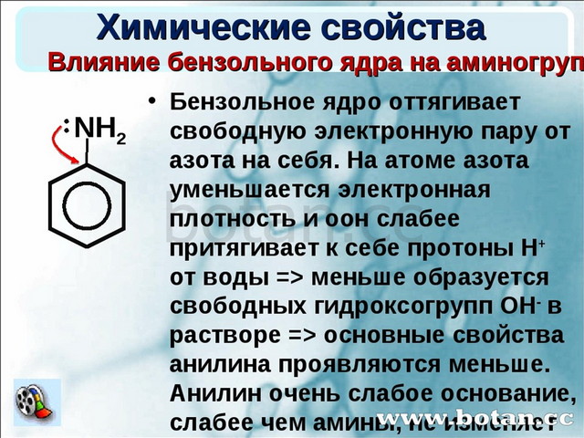 Анилин химические свойства. Бензольное ядро. Анилин бензольное кольцо. Химические свойства анилина по бензольному кольцу.