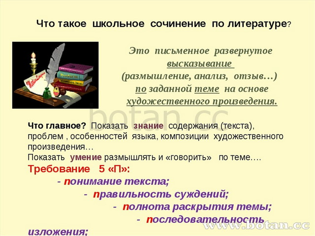 Что такое школьное сочинение по литературе? Это письменное развернутое высказ...