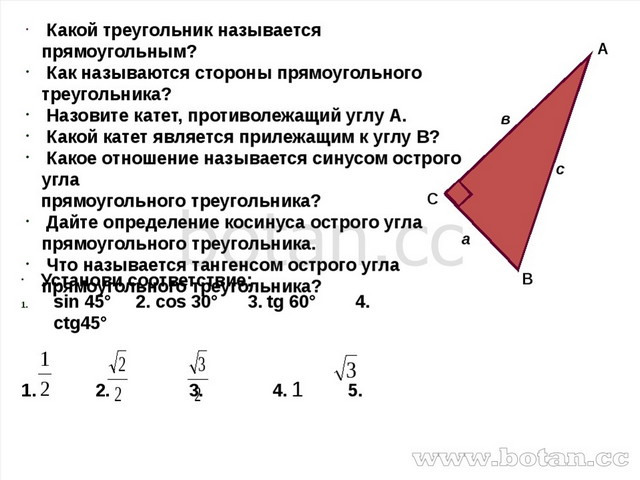 Соотношения между сторонами и углами прямоугольного треугольника 8 класс самостоятельная работа