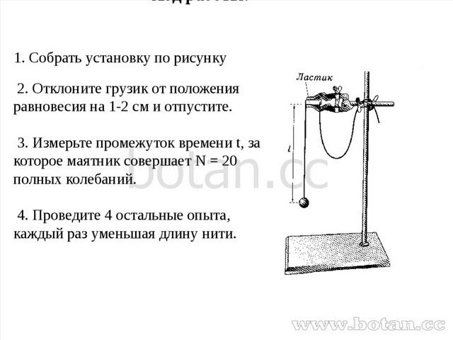 Соберите установку. Нитяной маятник на штативе. Нитяной маятник схема установки. Лабораторная работа исследование зависимости периода и частоты. Математический маятник установка лабораторная работа.