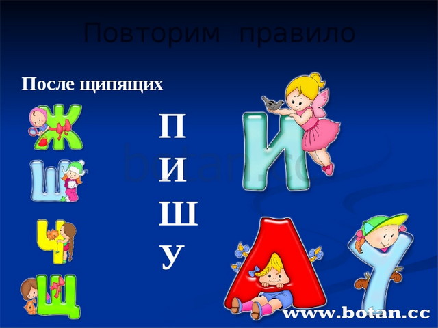 Презентация урока русского языка Буквы и,у,а после шипящих