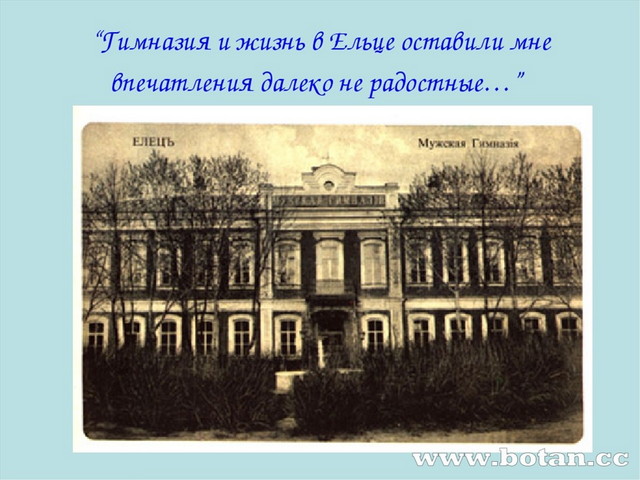 “Гимназия и жизнь в Ельце оставили мне впечатления далеко не радостные…”