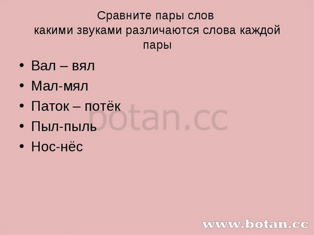 Отметь на схемах какими звуками различаются слова 1 класс