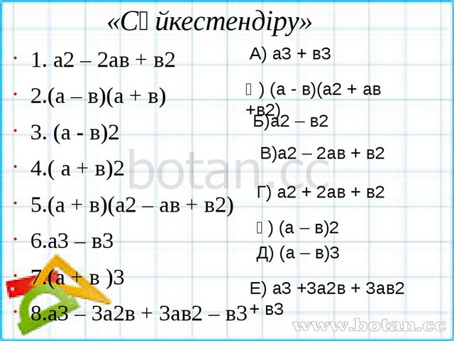 Қысқаша көбейту формулалары 7 сынып презентация